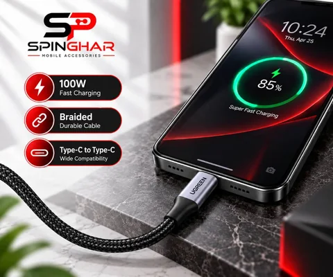 UGREEN 100W Braided USB-C to USB-C Cable — USB-C connectors and braided finish